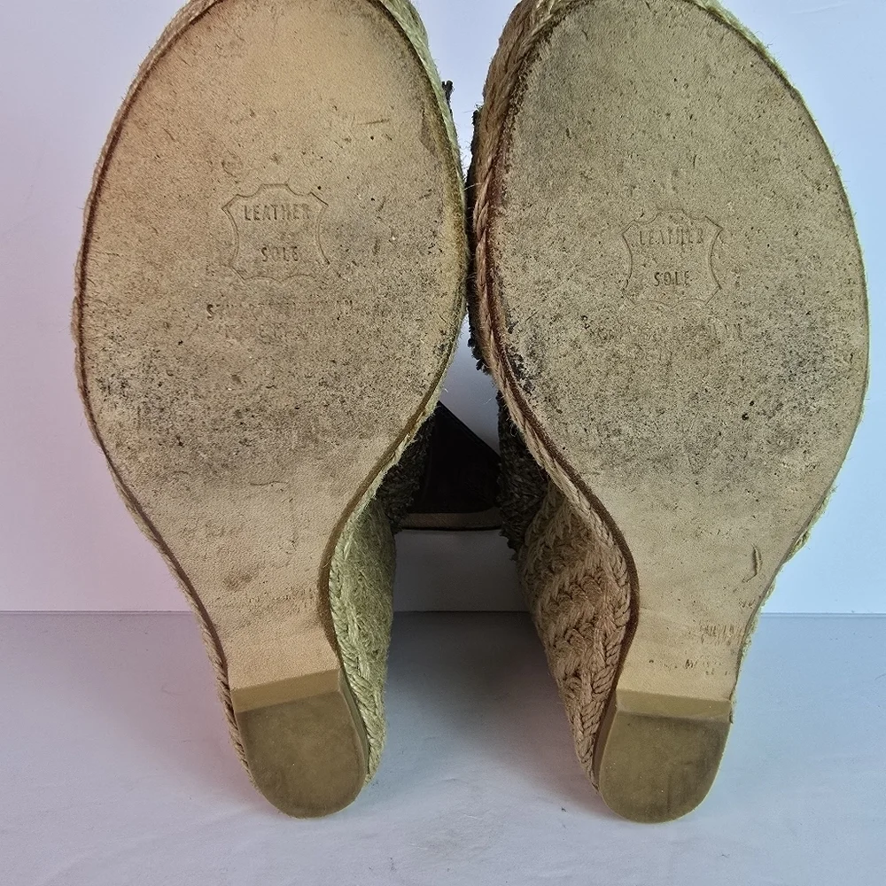 Stuart Weitzman Toogood Wrinkle Raffia Alex Wedge Espadrille Platform Sandal 9
